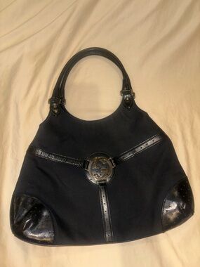 Authentic GUCCI Interlocking G Canvas Leather Handbag Black 114873 Vintage